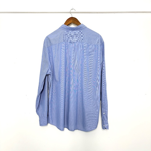 AE Classic Fit 100% Cotton Seriously Soft Button Down Shirt Blue Pinstripe XXL - Picture 2 of 6